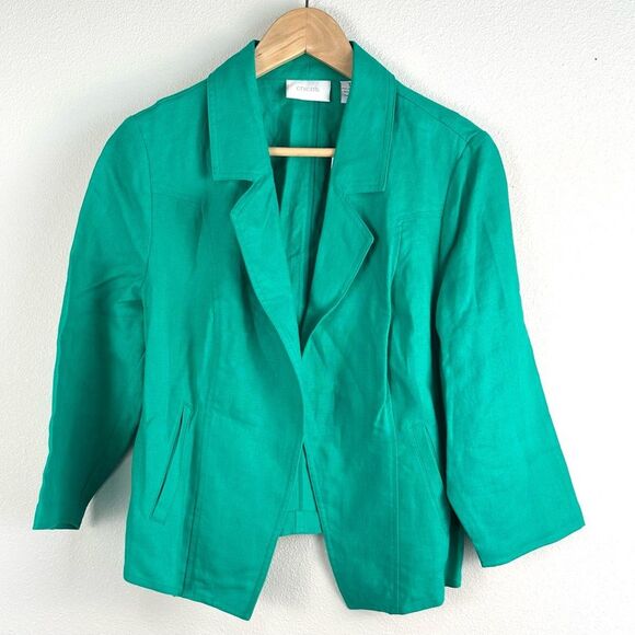 Chicos Womens Draped Linen Blazer Cropped Vivid Green 3/4 Sleeves New NWT Medium - Picture 1 of 4